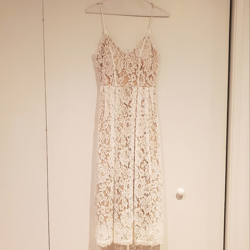 Dex floral white lace midi dress